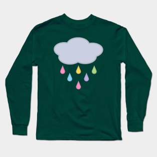 Raining Rainbow Raindrop Rain Cloud in Green Long Sleeve T-Shirt